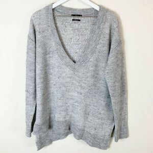 Zara Knit S Italian Yarn Oversized V Neck Grey Asymmetric Wool Mix Sweater